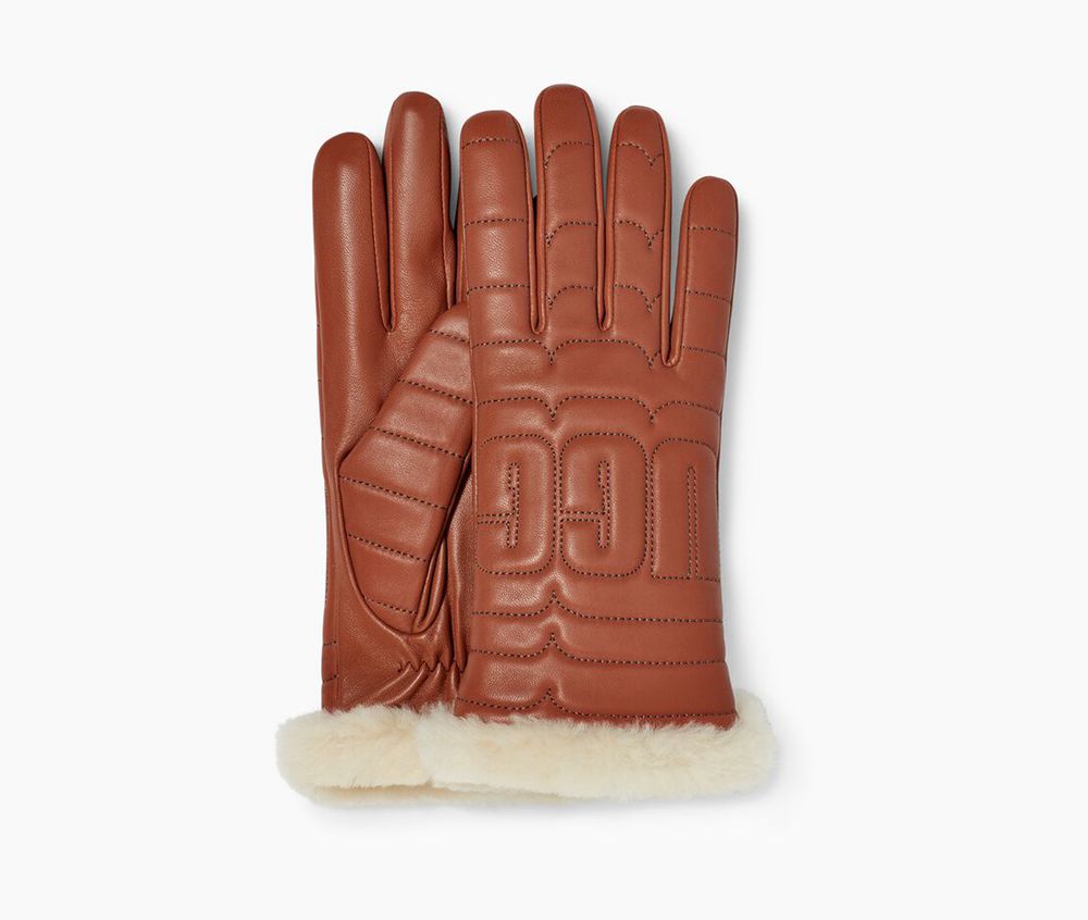 Ugg Gloves Canada - Ugg Women's Leather Quilted Logo Tech Brown